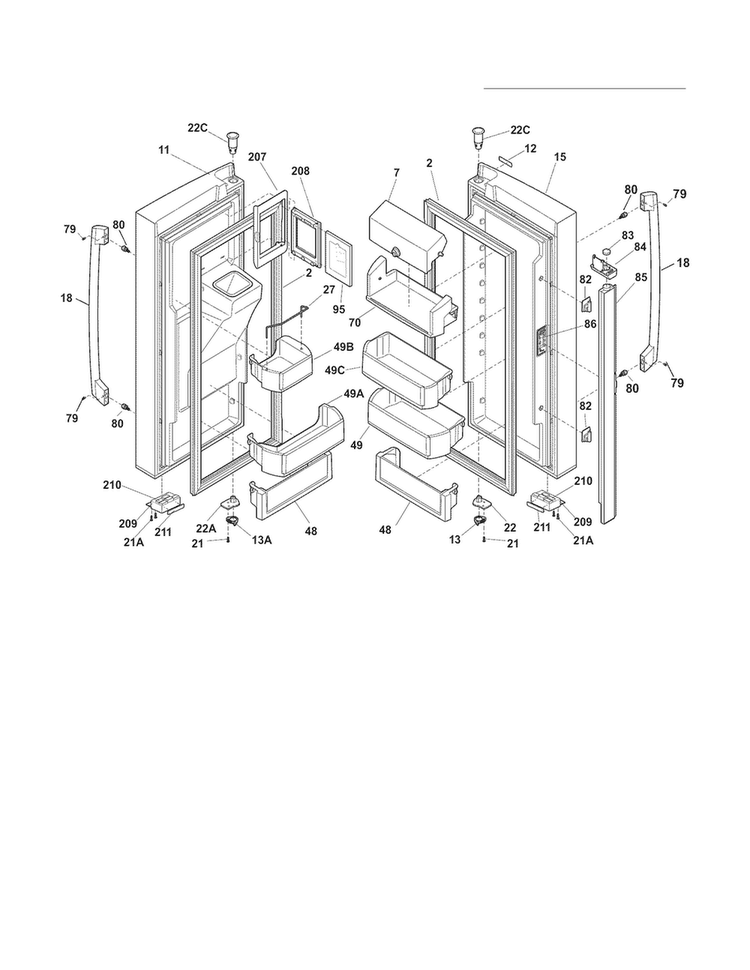 Fresh Food Door Diagram and Parts List for EW23BC71ISA  Electrolux Refrigerator