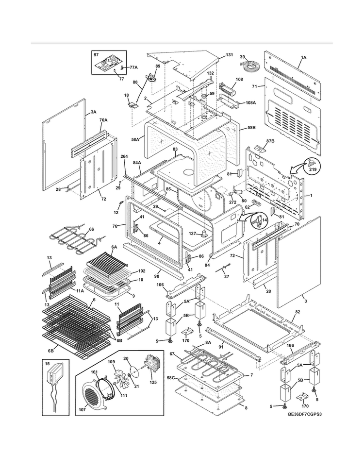 Body Diagram and Parts List for E36DF7CGPS4  Electrolux Range