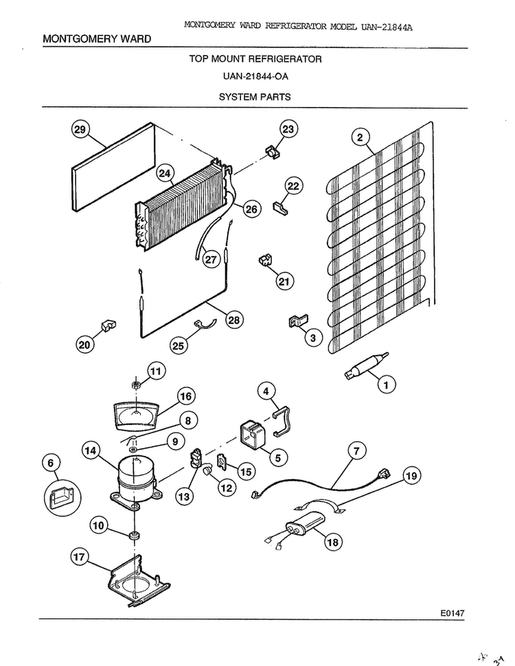 System Parts Diagram and Parts List for 21844A  Frigidaire Refrigerator