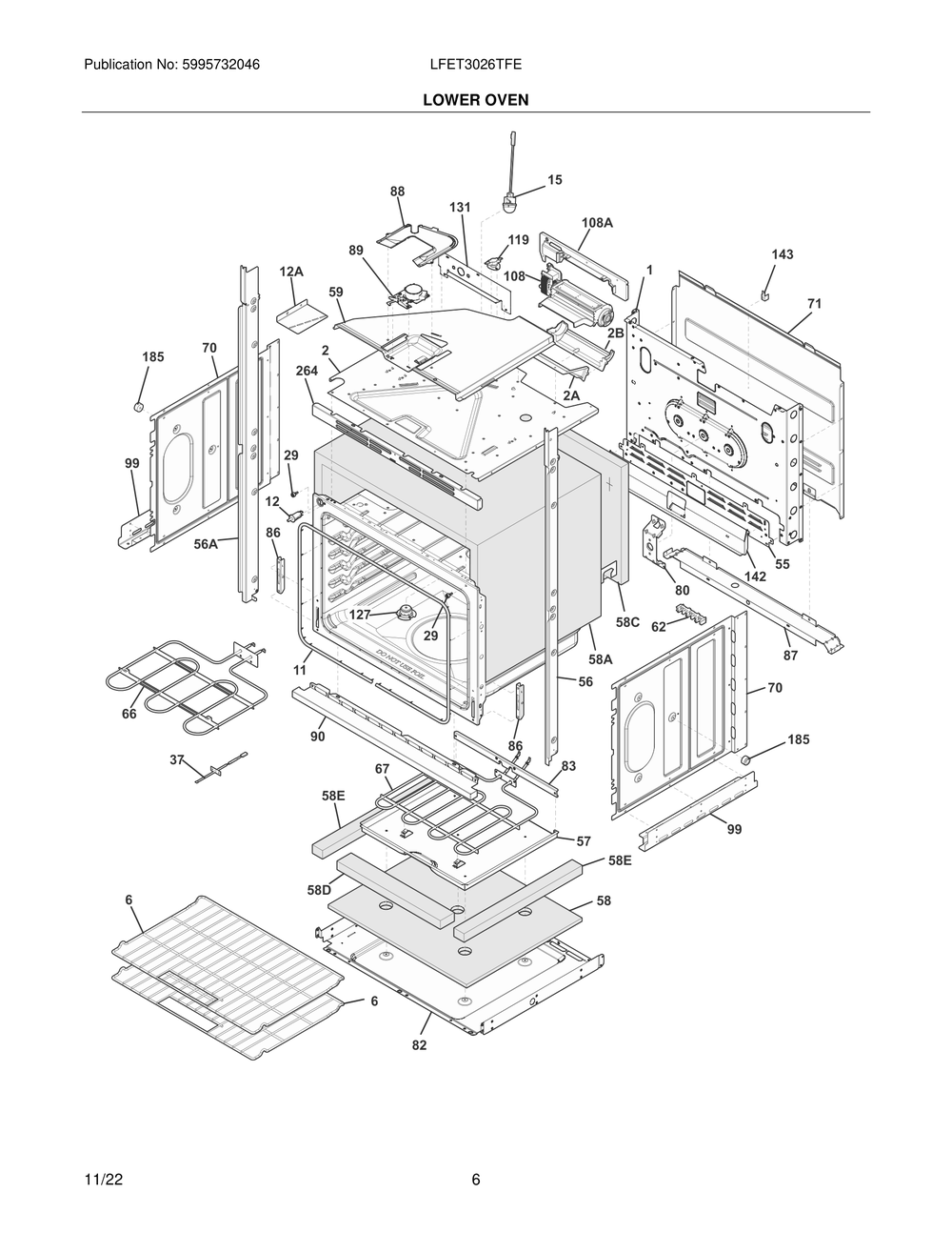 Lower Oven 1 Diagram and Parts List for LFET3026TFE  Frigidaire Wall Oven