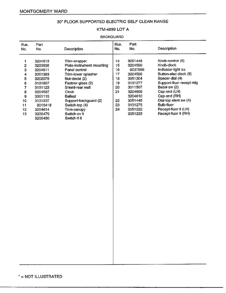 Backguard Page 2 Diagram and Parts List for 4899A  Frigidaire Range