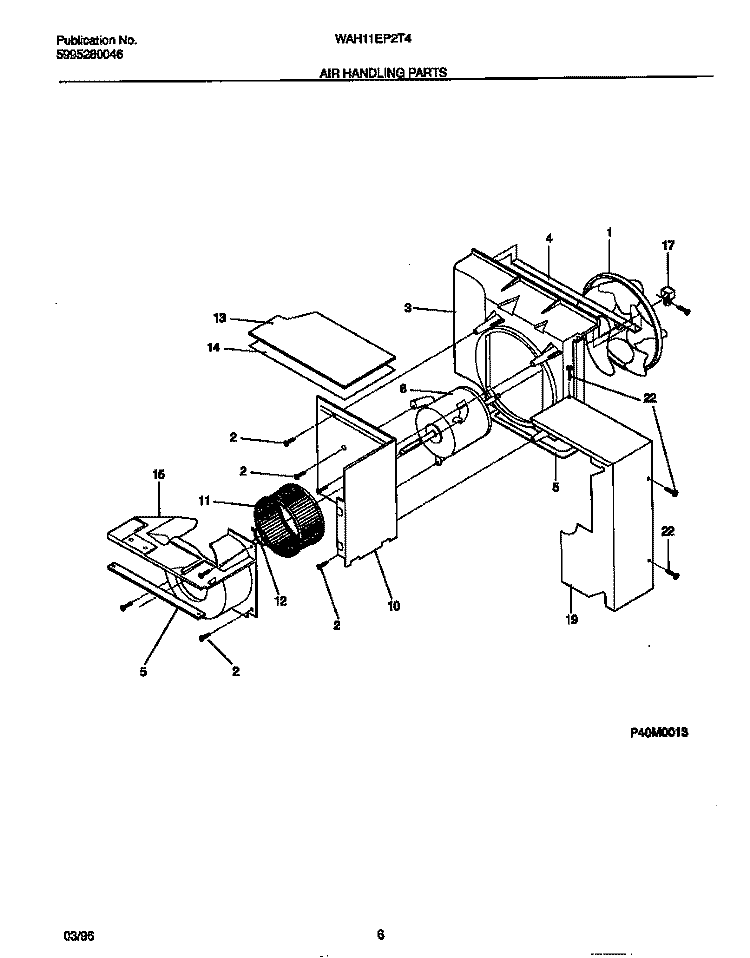AIR HANDLING PARTS Diagram and Parts List for WAH11EP2T4  Frigidaire Air Conditioner