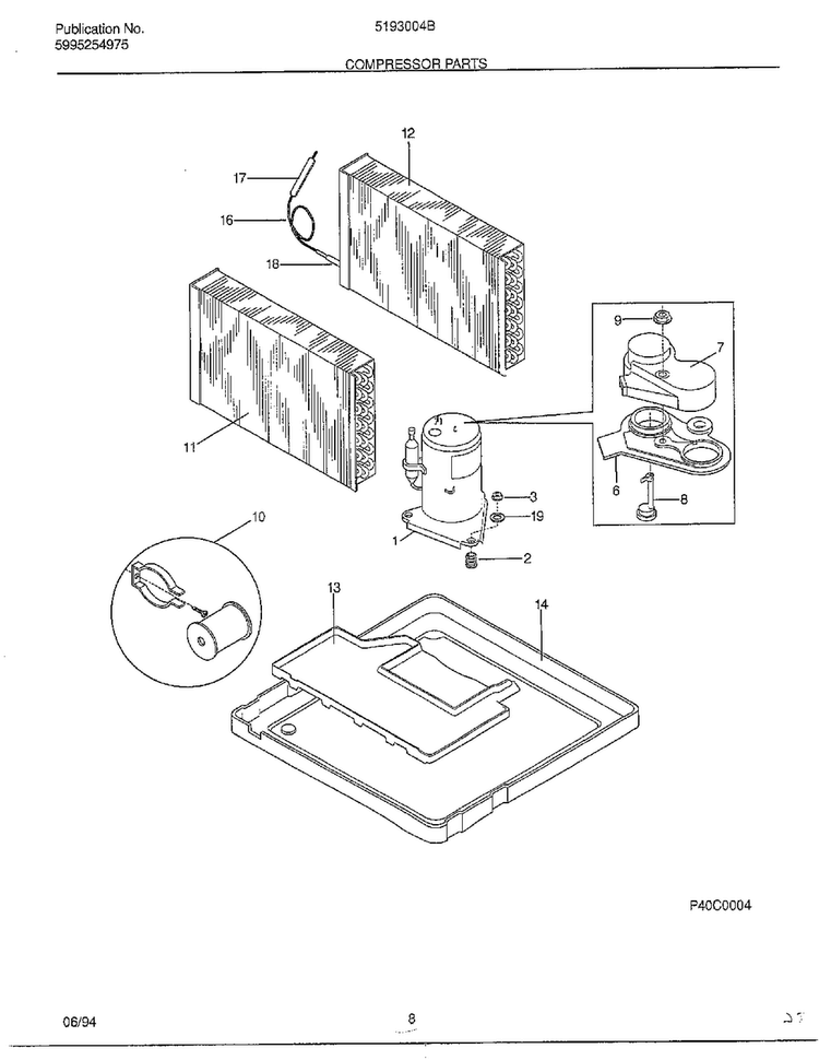 Compressor Parts Diagram and Parts List for 5193004B  Frigidaire Air Conditioner