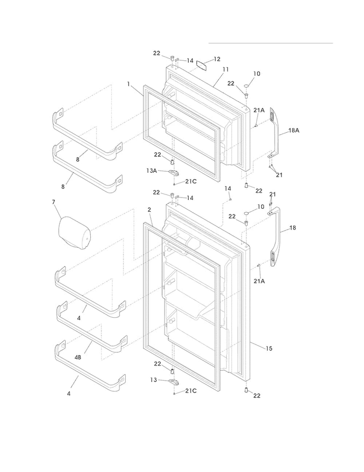 Doors Diagram and Parts List for FFTR1817LB8  Frigidaire Refrigerator