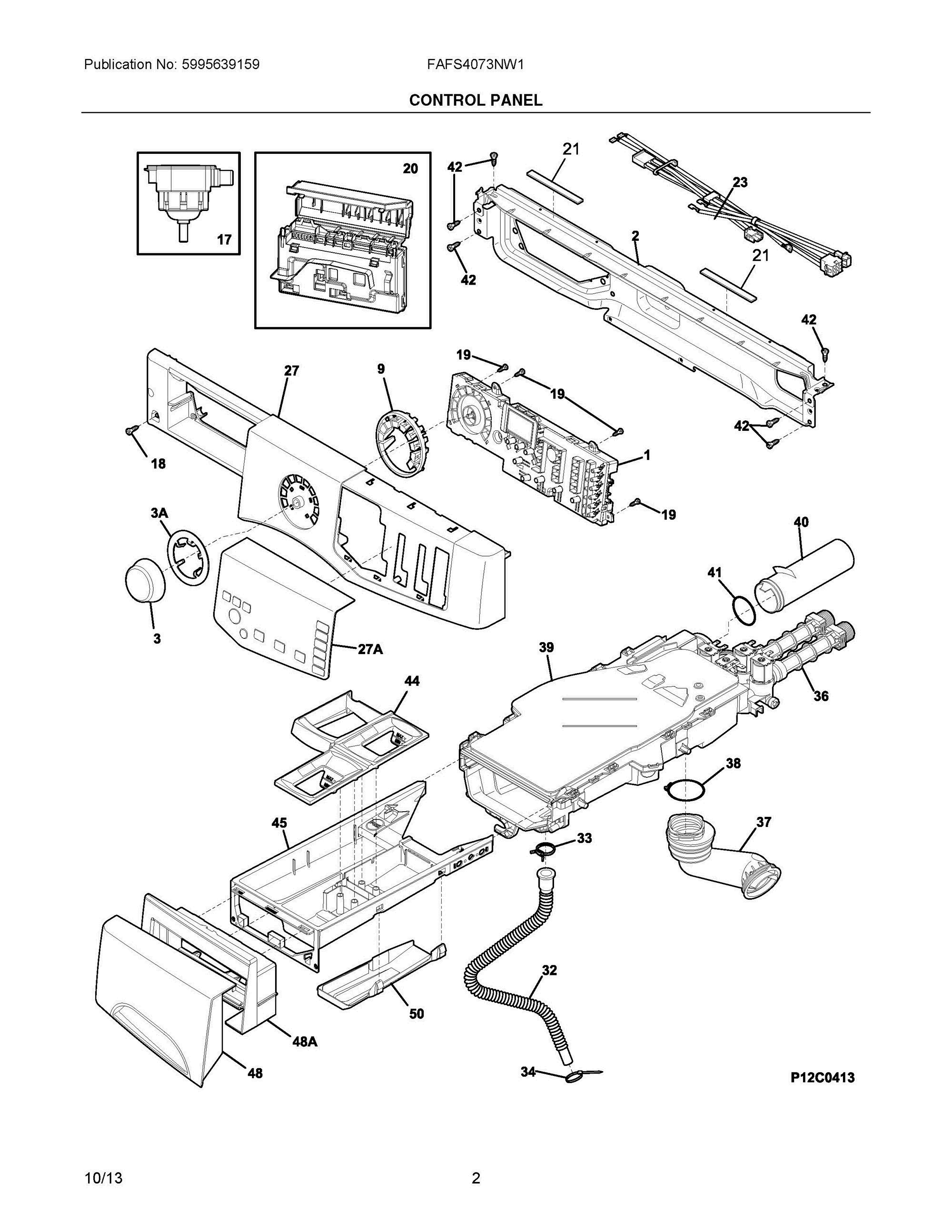 02 - CONTROL PANEL Diagram and Parts List for FAFS4073NW1  Frigidaire Washer