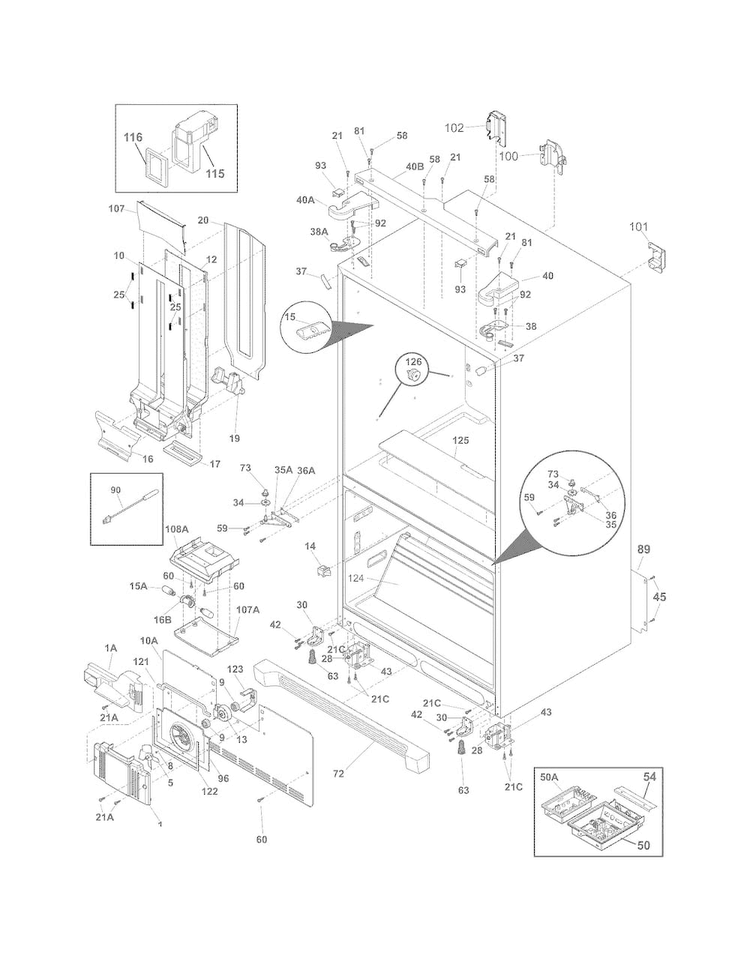 Cabinet Diagram and Parts List for FGHB2869LFB  Frigidaire Refrigerator