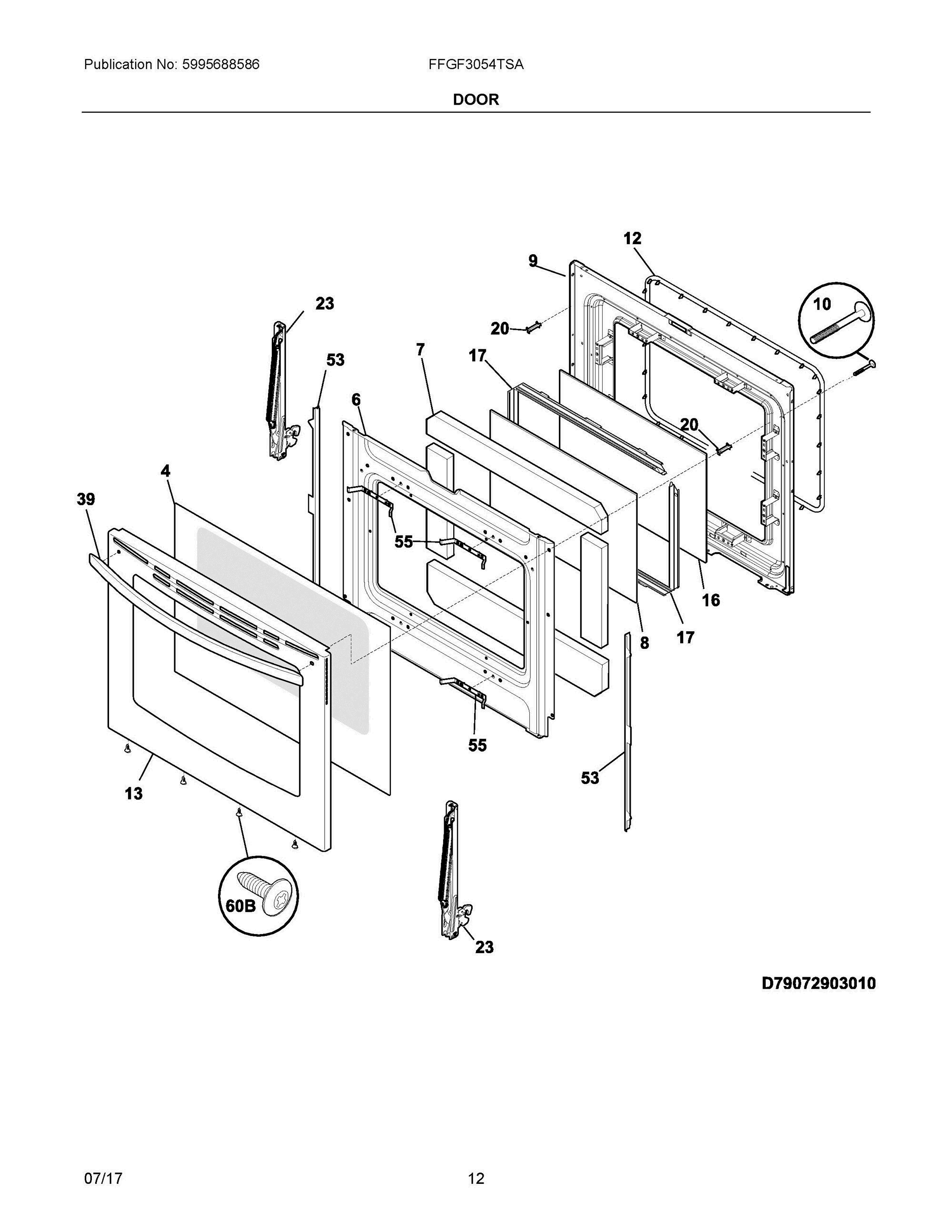 06 - DOOR Diagram and Parts List for FFGF3054TSA  Frigidaire Range