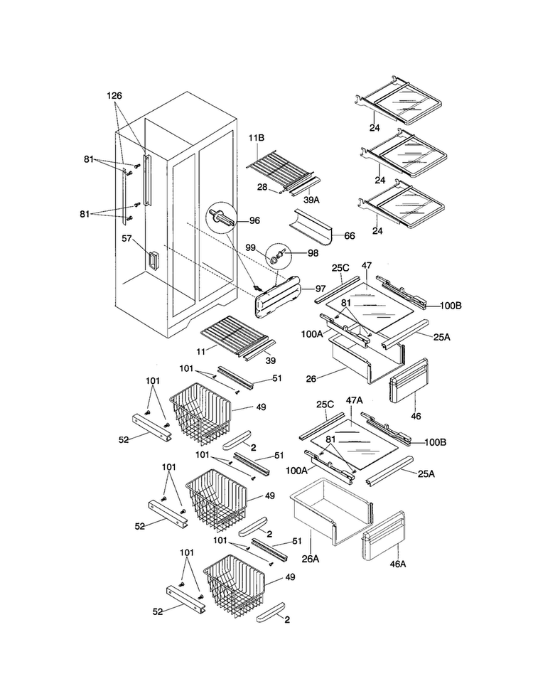 Shelves Diagram and Parts List for FRS20ZGGB3  Frigidaire Refrigerator
