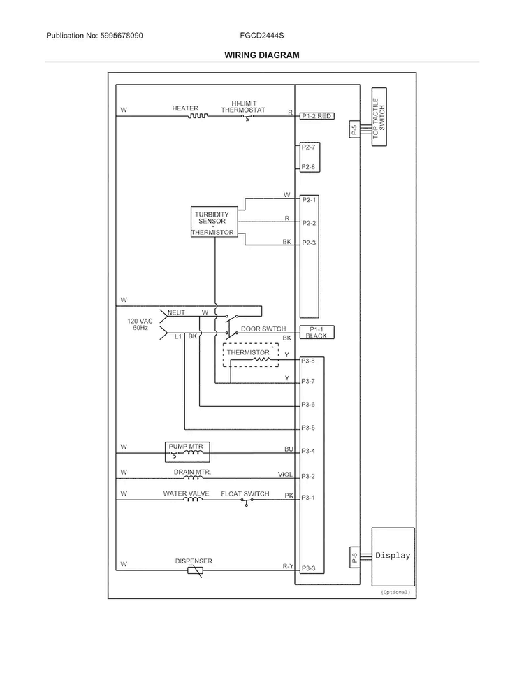 Wiring Diagram Diagram and Parts List for FGCD2444SA0A  Frigidaire Dishwasher