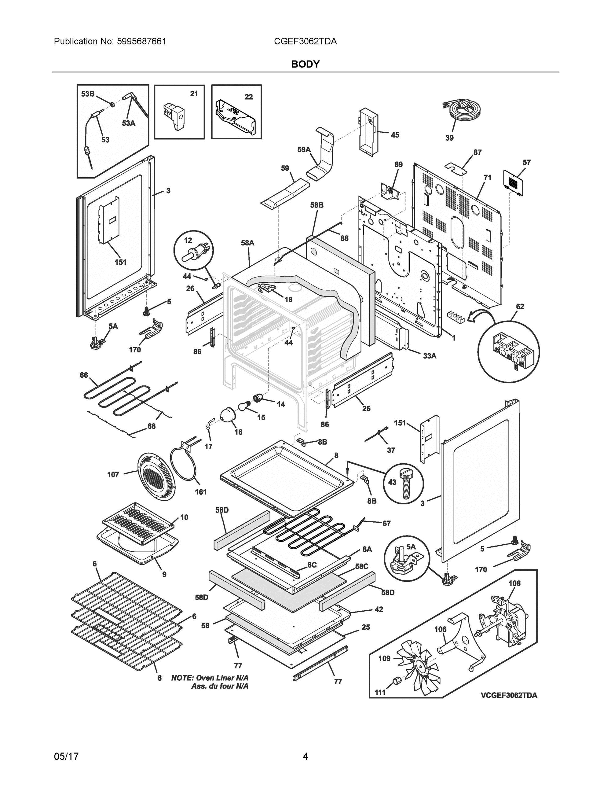 03 - BODY Diagram and Parts List for CGEF3062TDA  Frigidaire Range