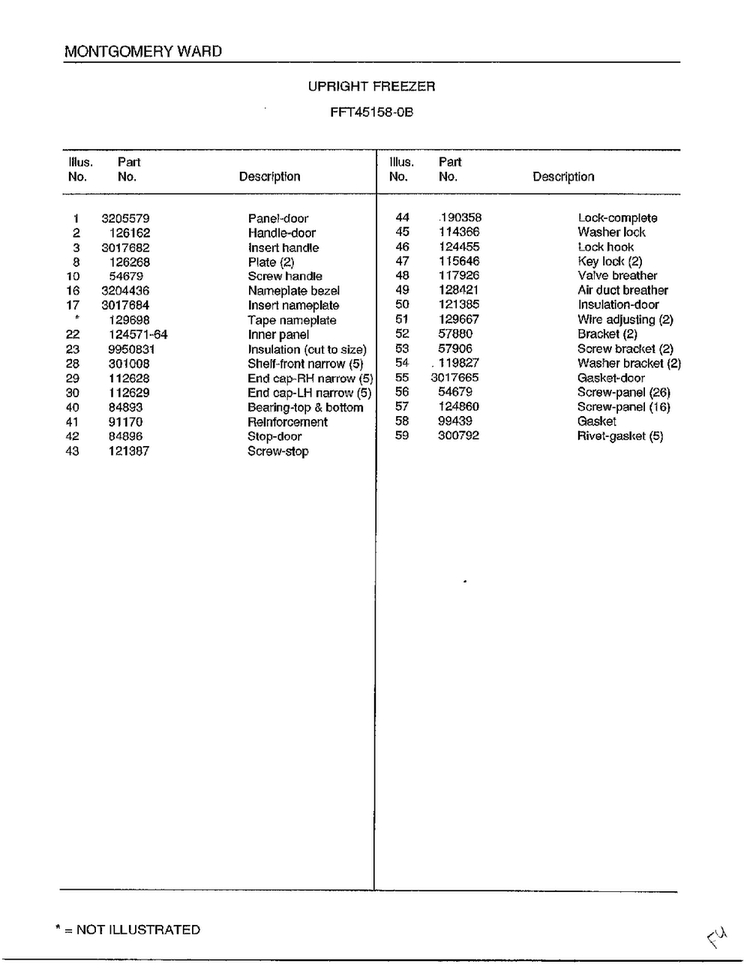 Upright Freezer Page 2 Diagram and Parts List for 45158B  Frigidaire Freezer