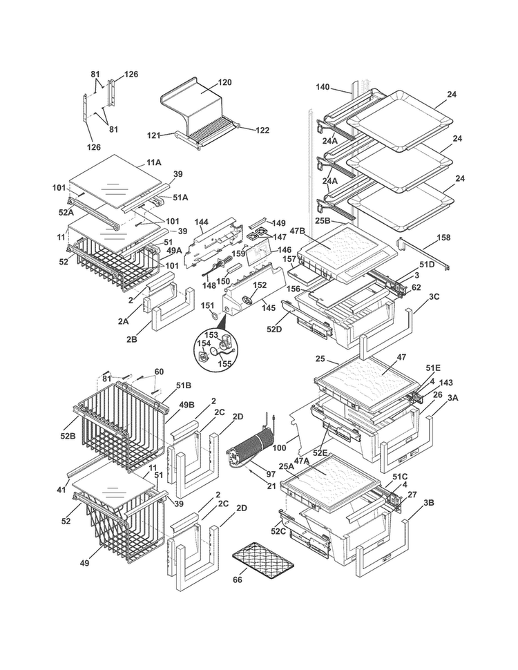 Shelves Diagram and Parts List for EW23CS85KS2  Electrolux Refrigerator