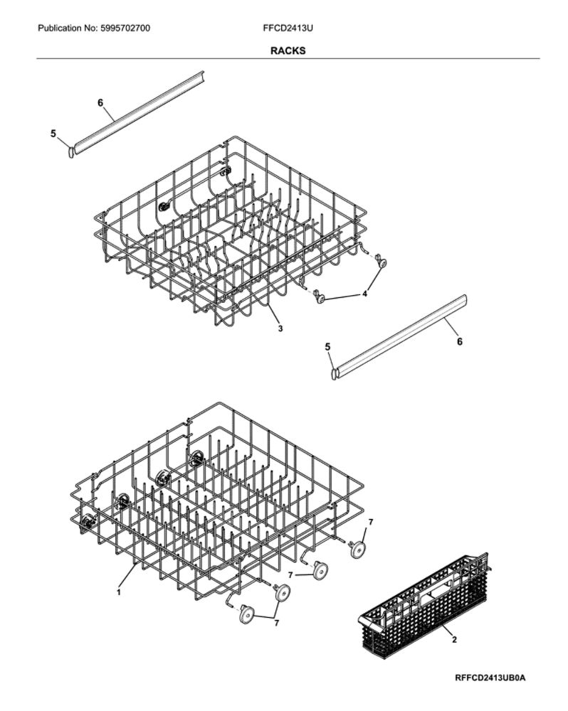 Racks Diagram and Parts List for FFCD2413UB0A  Frigidaire Dishwasher
