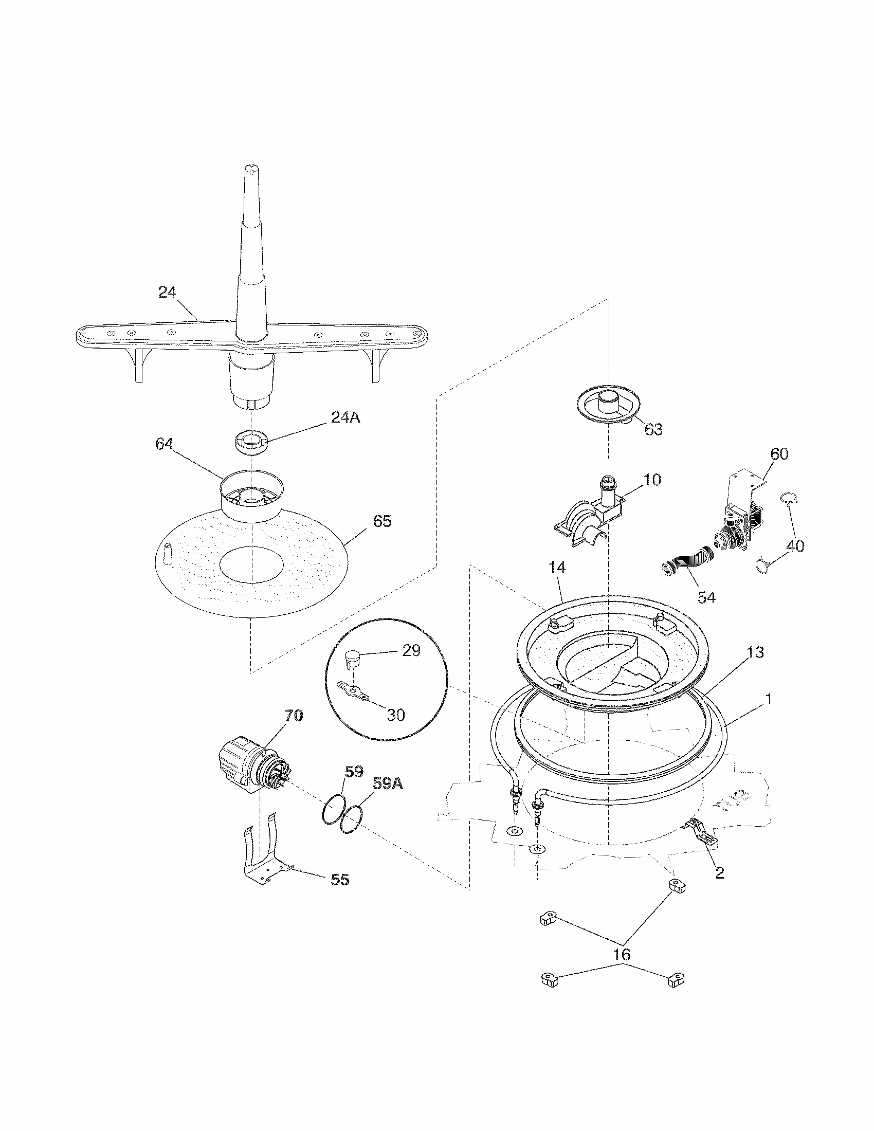 Motor & Pump Diagram and Parts List for 58714014407A  Kenmore Dishwasher