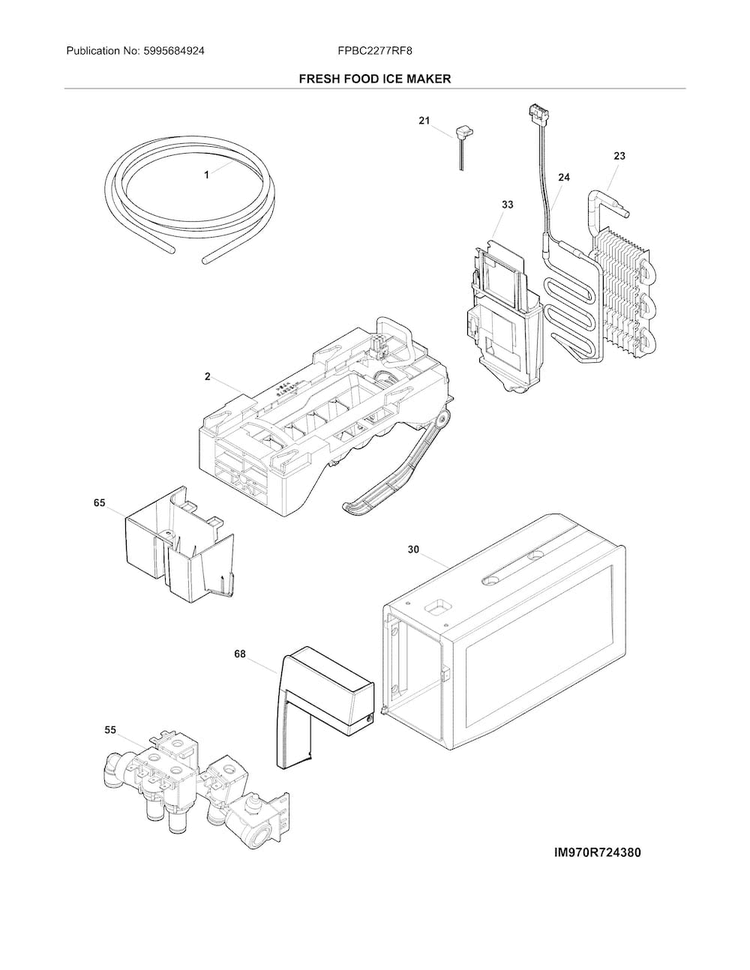 Fresh Food Ice Maker Diagram and Parts List for FPBC2277RF8  Frigidaire Refrigerator