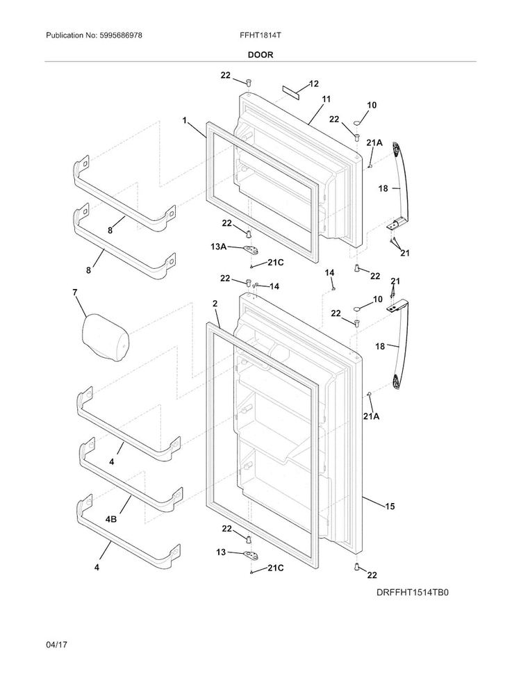 Door Diagram and Parts List for FFHT1814TB0  Frigidaire Refrigerator