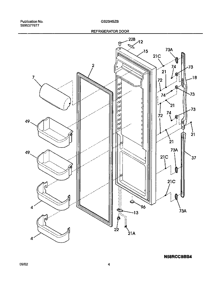 REFRIGERATOR DOOR Diagram and Parts List for GS23HSZBW1  Frigidaire Refrigerator