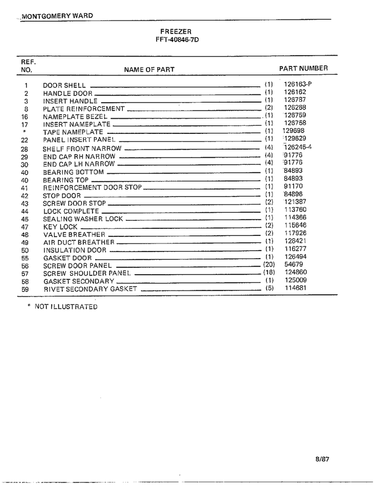 Freezer Page 2 Diagram and Parts List for 40846-7D  Frigidaire Freezer