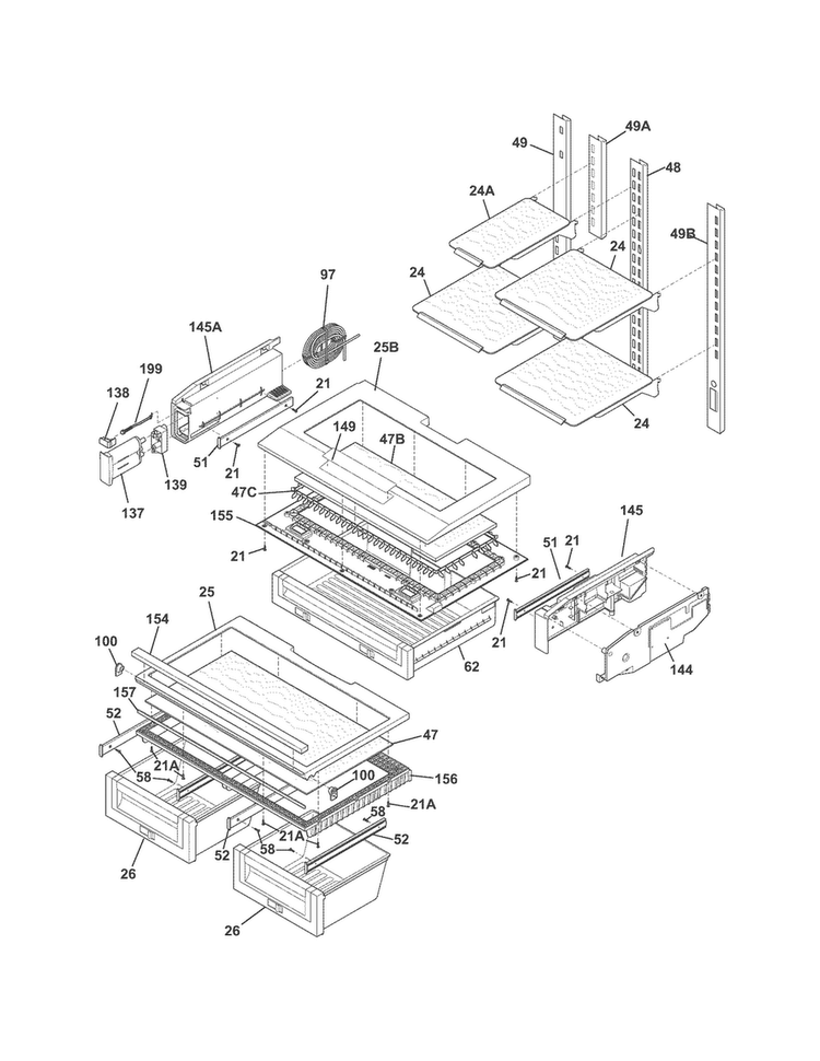 Shelves Diagram and Parts List for EI27BS26JBB  Electrolux Refrigerator