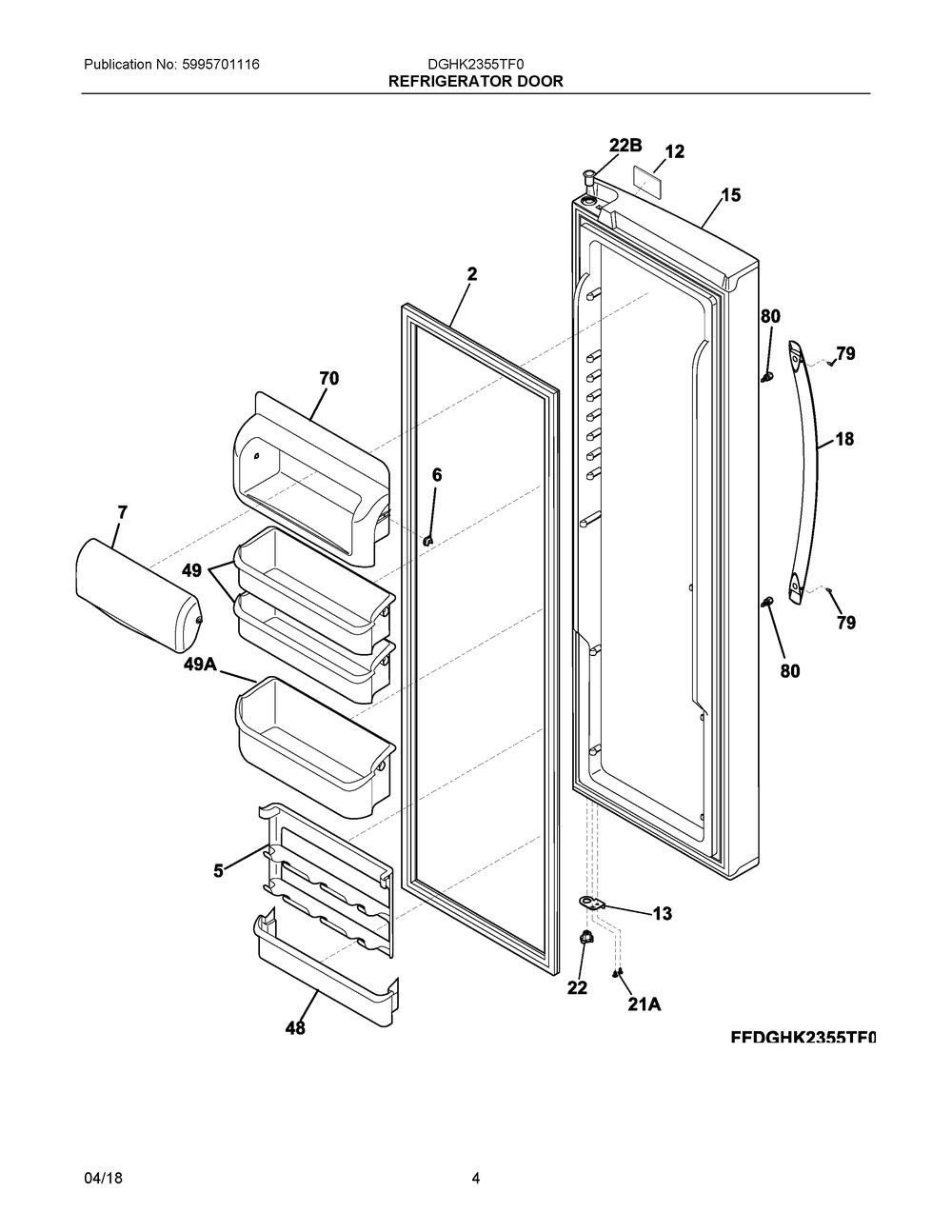 Refrigerator Door Diagram and Parts List for DGHK2355TF0  Frigidaire Refrigerator