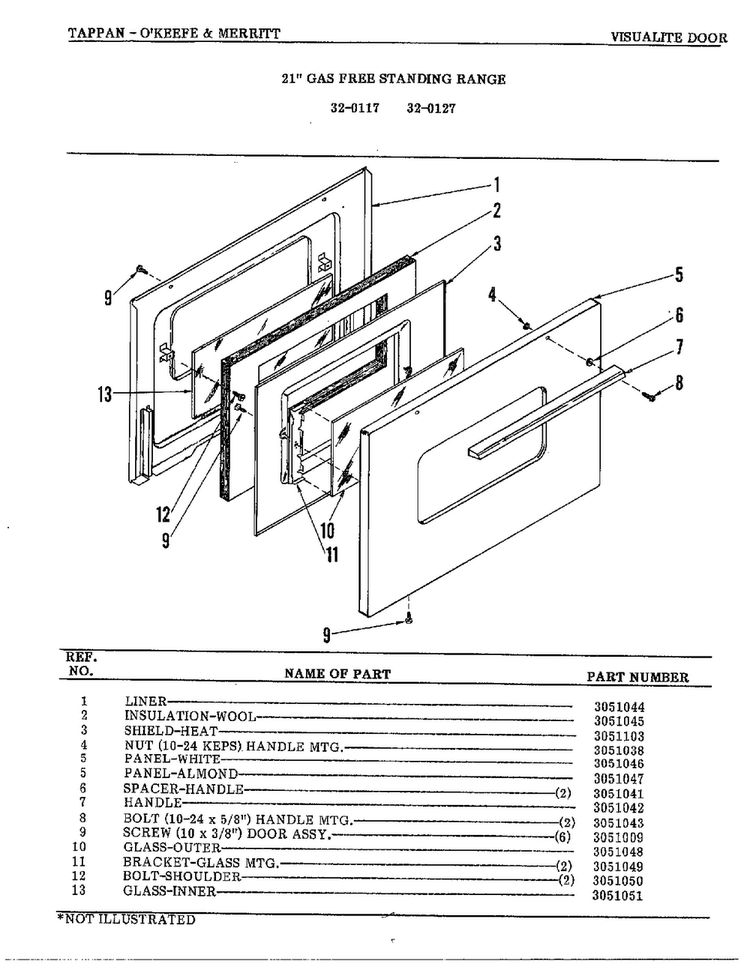 Visualite Door Page 2 Diagram and Parts List for 32-0127  Frigidaire Range