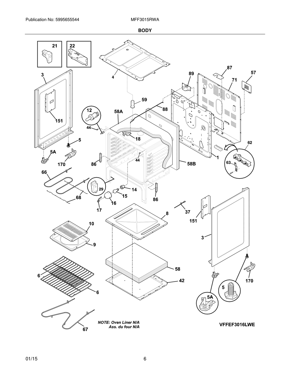 Body 2 Diagram and Parts List for MFF3015RWA  Frigidaire Range