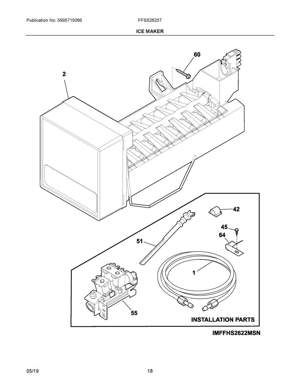 Ice Maker Diagram and Parts List for FFSS2625TP1  Frigidaire Refrigerator