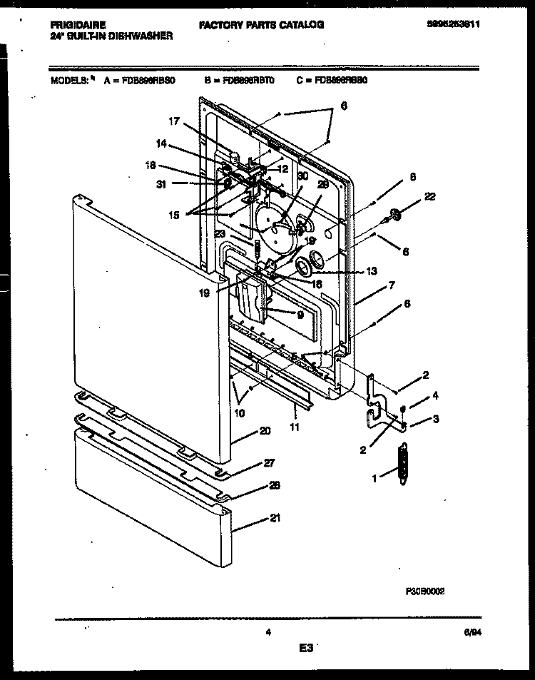 DOOR PARTS Diagram and Parts List for FDB898RBB0  Frigidaire Dishwasher