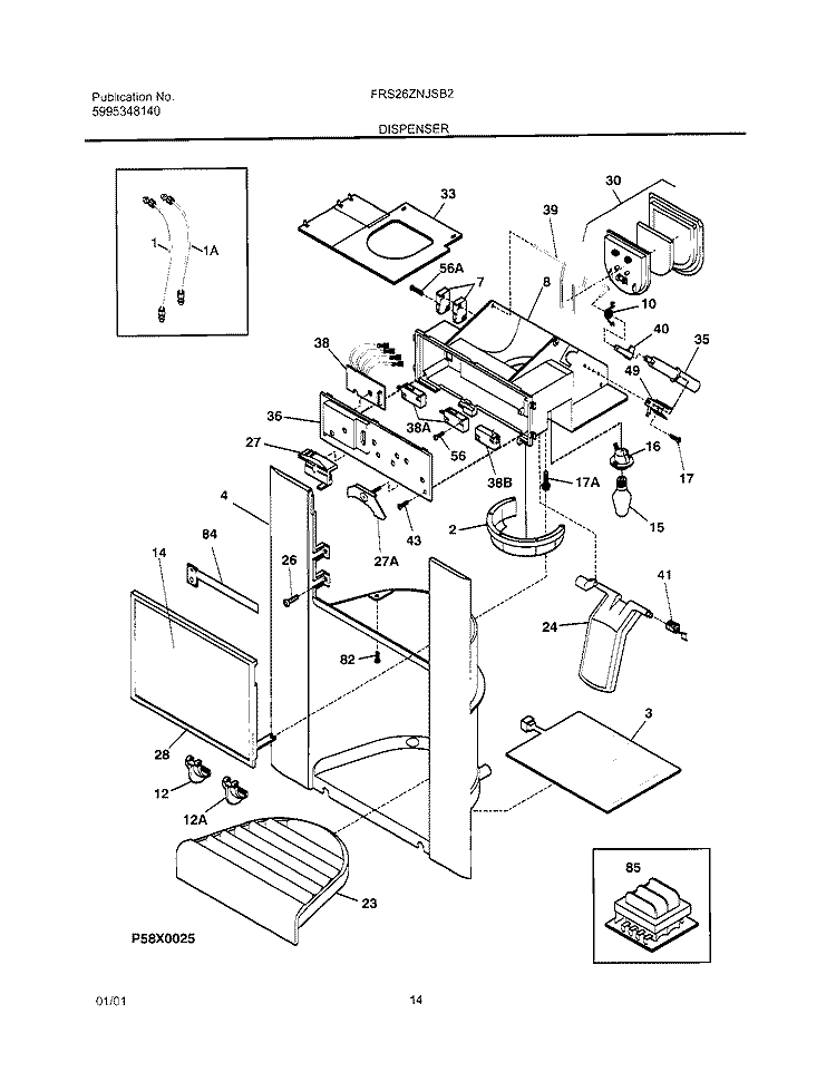 DISPENSER Diagram and Parts List for FRS26ZNJSB2  Frigidaire Refrigerator