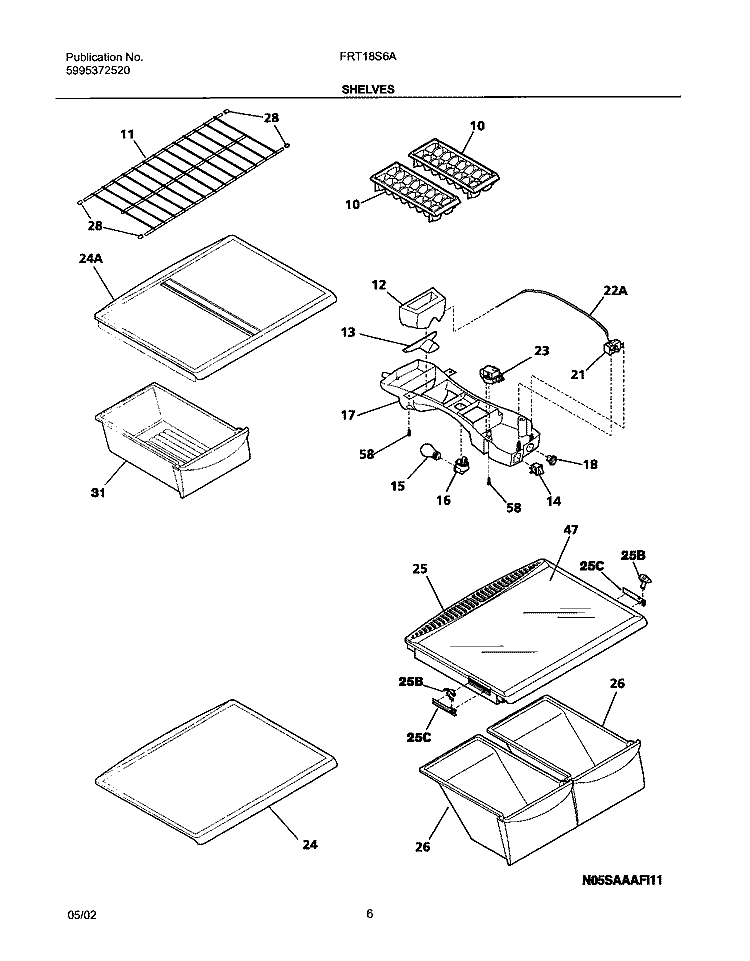 SHELVES Diagram and Parts List for FRT18S6AB7  Frigidaire Refrigerator