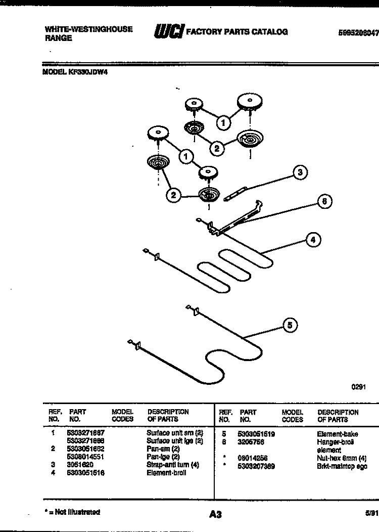 BROILER PARTS Diagram and Parts List for KF330JDD4  Frigidaire Range