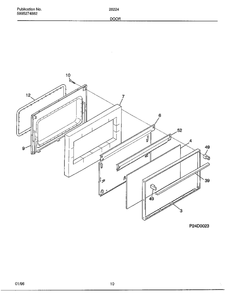 Door Diagram and Parts List for 282247B  Frigidaire Range