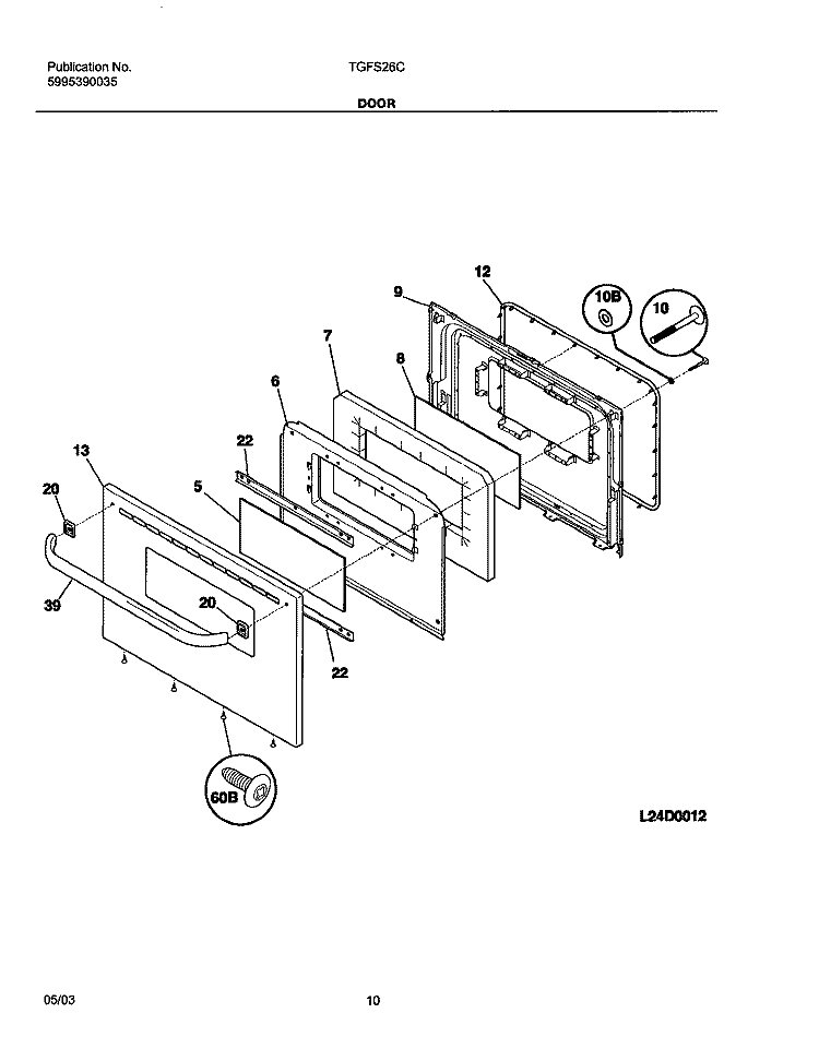 DOOR Diagram and Parts List for TGFS26CSA  Tappan Range
