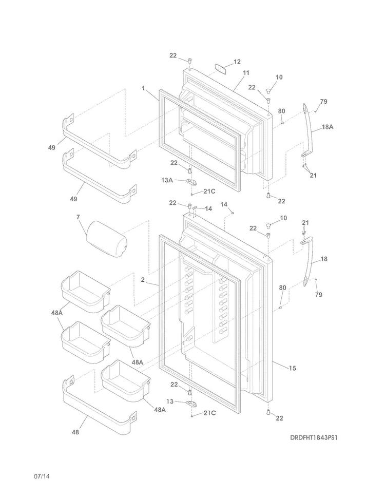Doors Diagram and Parts List for DFHT1843PS3  Frigidaire Refrigerator