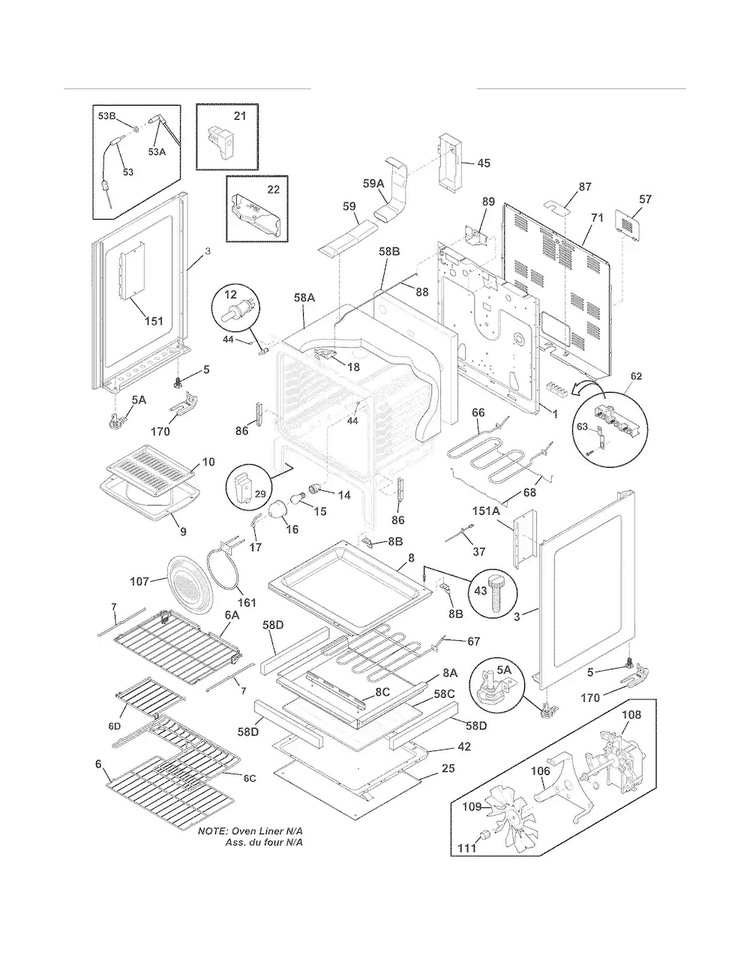 Body Diagram and Parts List for FGEF3055MFE  Frigidaire Range