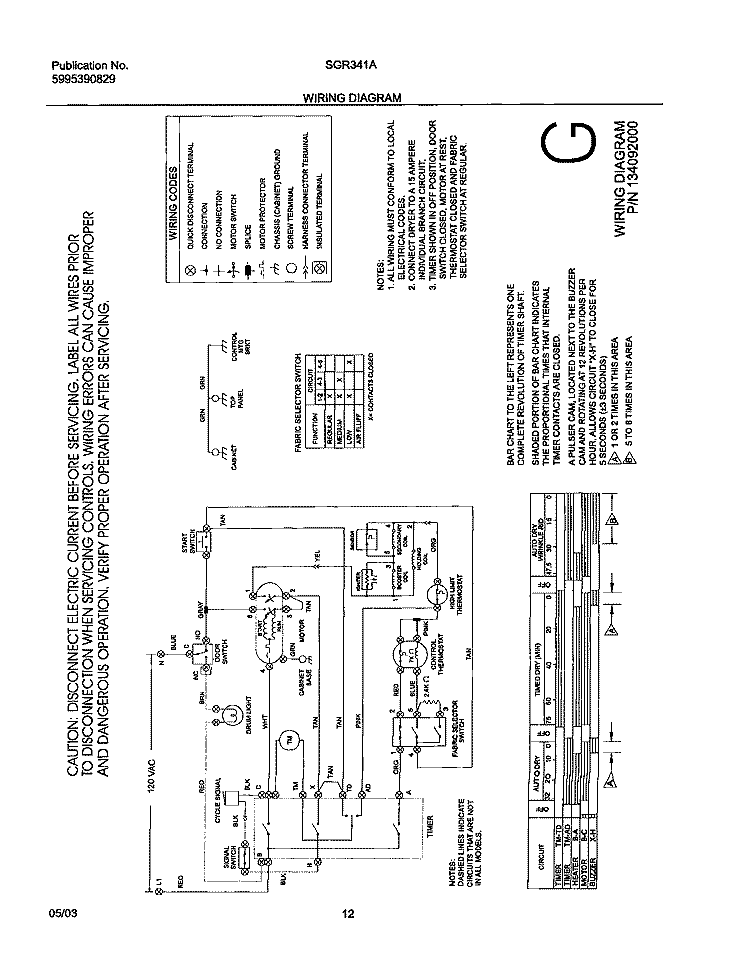 WIRING DIAGRAM Diagram and Parts List for SGR341AQ4  Westinghouse Dryer