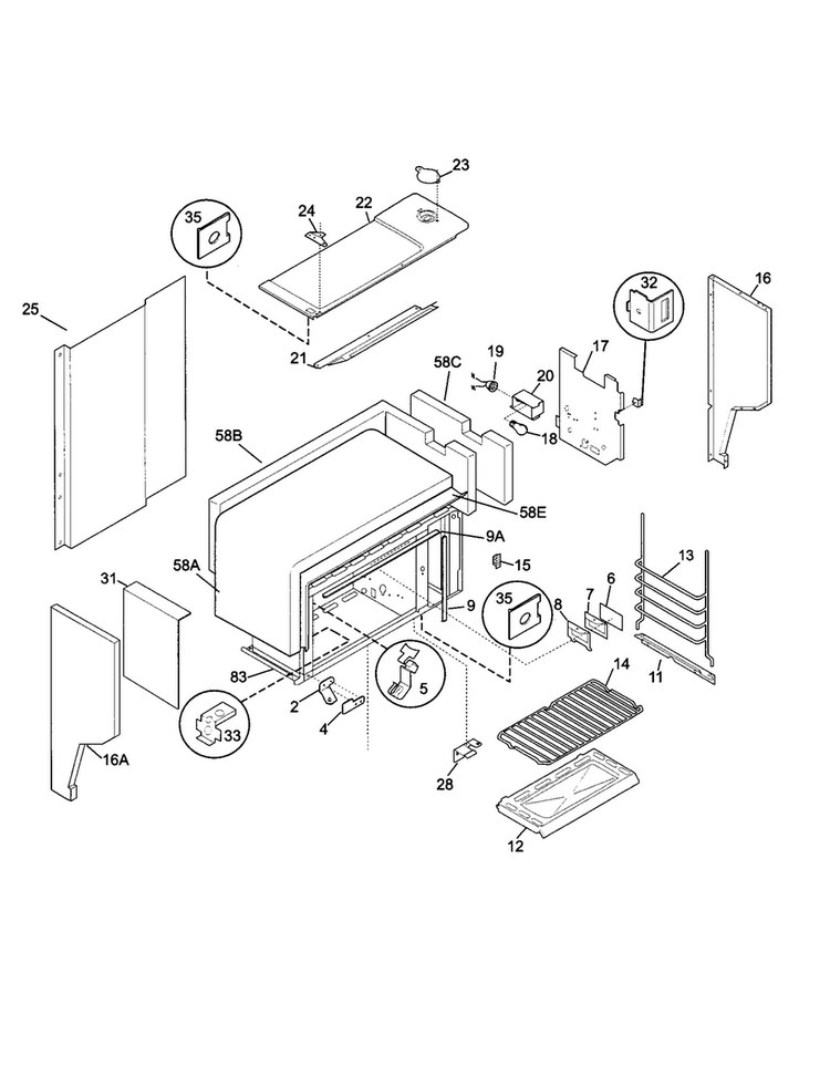 Upper Body Diagram and Parts List for TGO336BGW3  Tappan Range