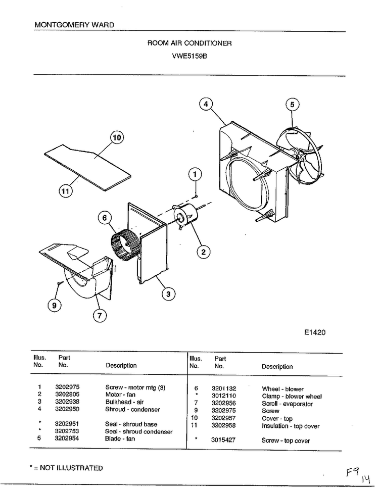 Room Air Conditioner Page 4 Diagram and Parts List for 5159B  Frigidaire Air Conditioner