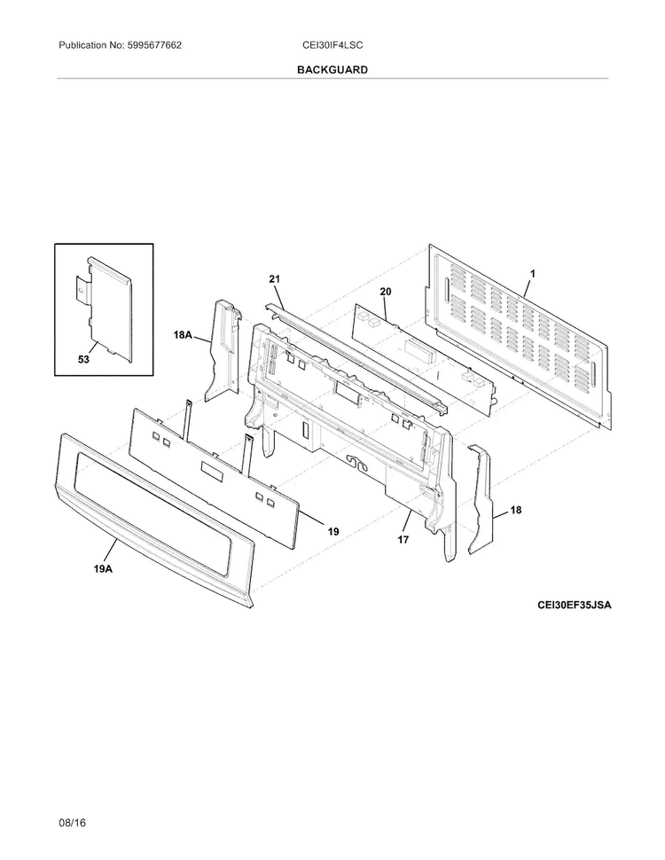 Backguard Diagram and Parts List for CEI30IF4LSC  Electrolux Range