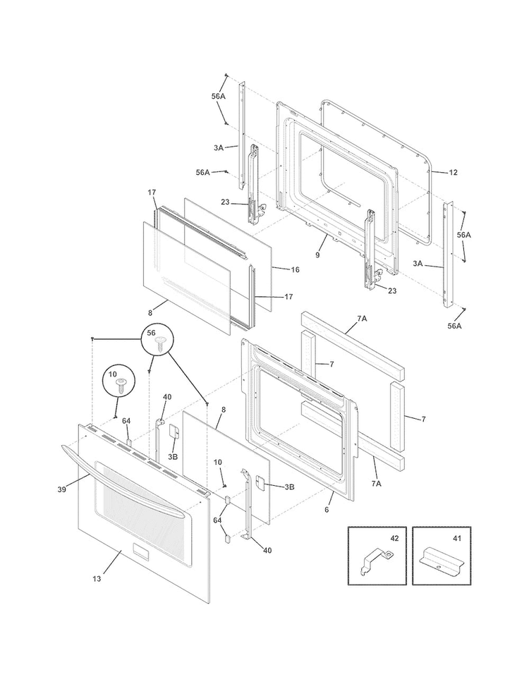 Doors Diagram and Parts List for FGET3065KFB  Frigidaire Wall Oven