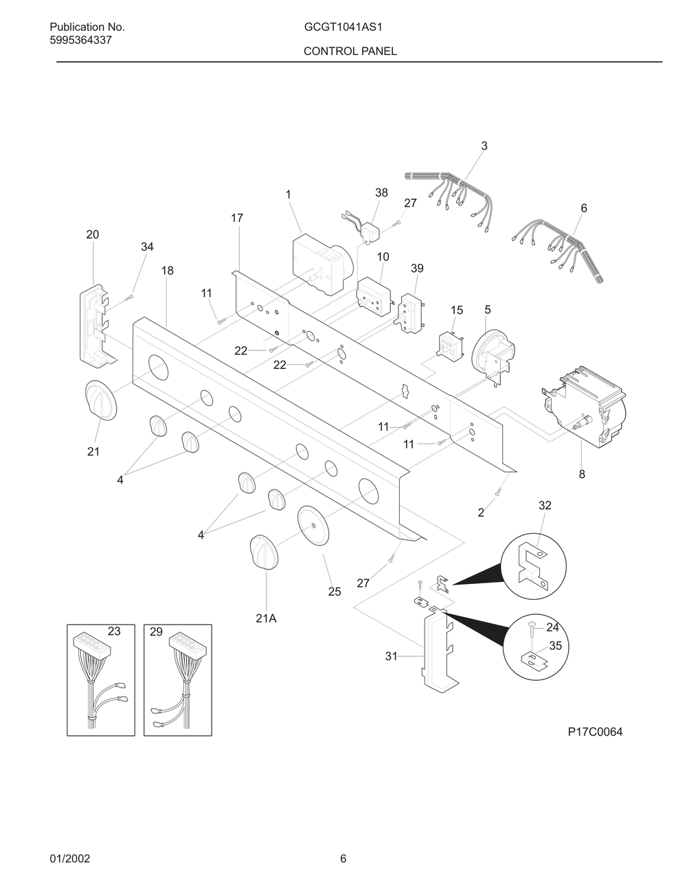 Control Panel Diagram and Parts List for GCGT1041AS1  Frigidaire Dryer