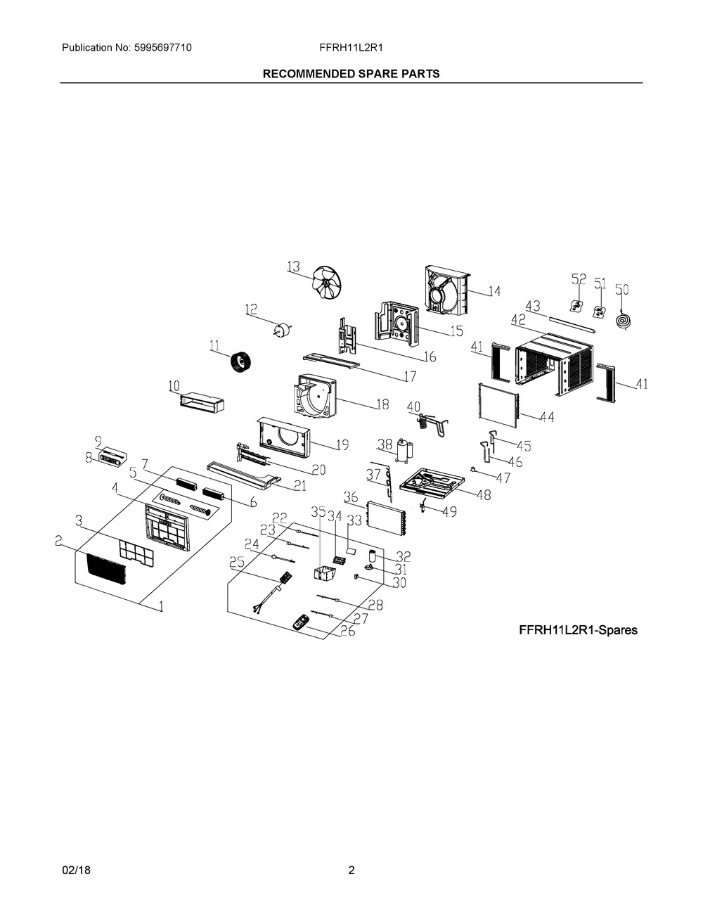 Recommended Spare Parts Diagram and Parts List for FFRH11L2R13  Frigidaire Air Conditioner