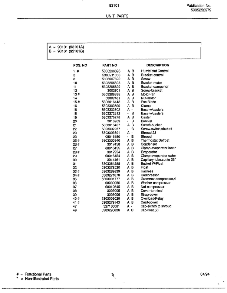 Unit Parts Page 2 Diagram and Parts List for 93010A  Frigidaire Dehumidifier