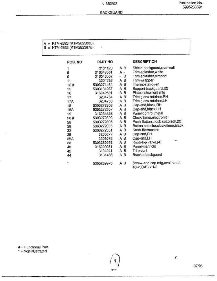Backguard Page 2 Diagram and Parts List for 2823-80B  Frigidaire Range