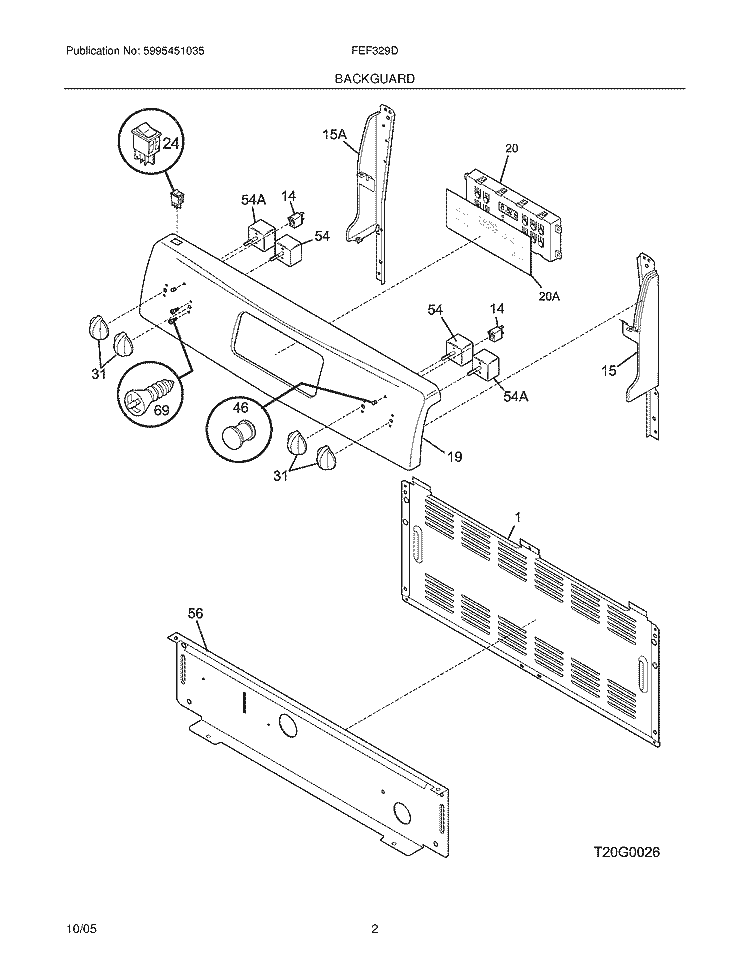BACKGUARD Diagram and Parts List for FEF329DQC  Frigidaire Range
