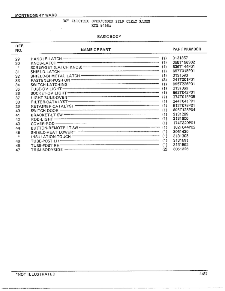 Basic Body Page 3 Diagram and Parts List for 8468A  Frigidaire Range