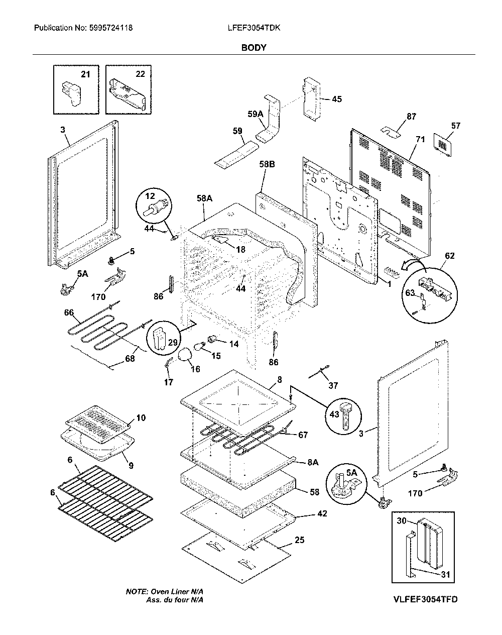 Body Diagram and Parts List for LFEF3054TDK  Frigidaire Range