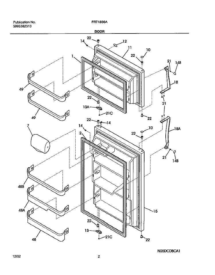 DOORS Diagram and Parts List for FRT18S6AQ6  Frigidaire Refrigerator