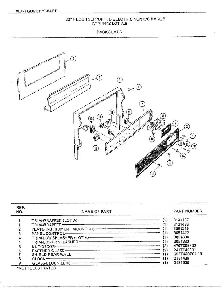 30" Floor/backguard Diagram and Parts List for 4448B  Frigidaire Range