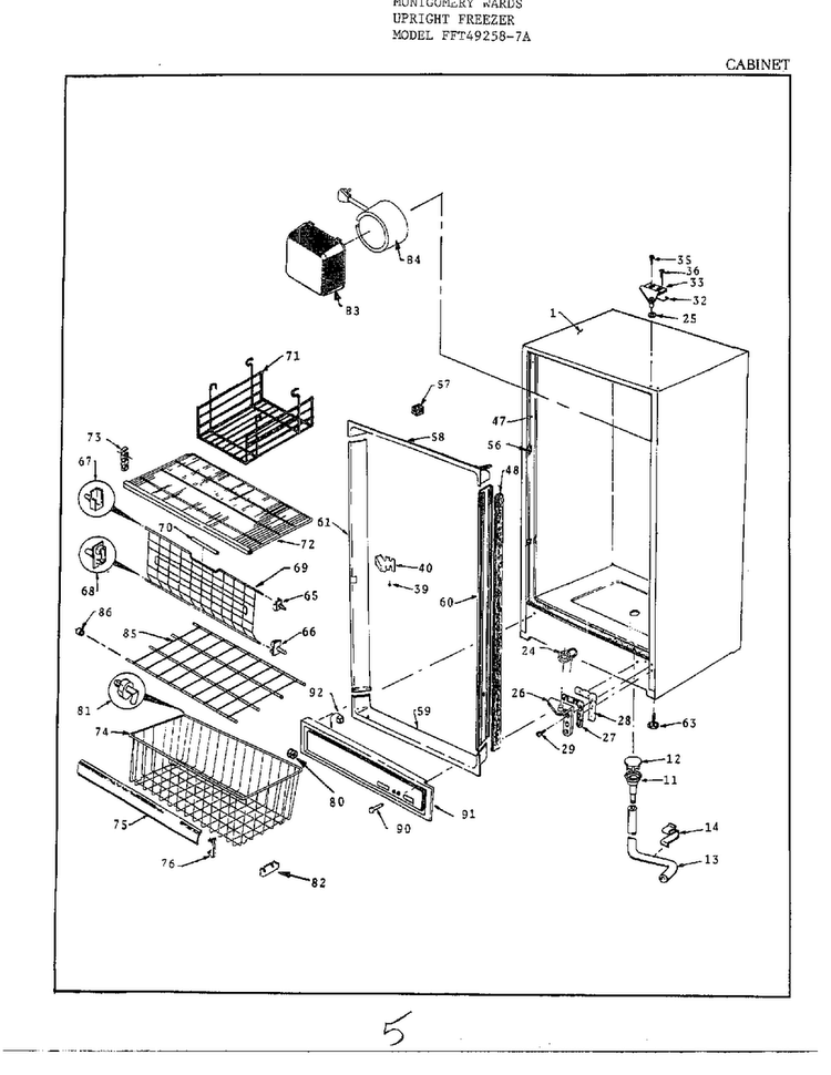 Cabinet Diagram and Parts List for 49258A  Frigidaire Freezer